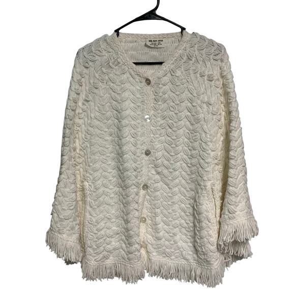 No Brand Vintage White Orlon Acrylic Knit Poncho Button Up Sweater One Size - Picture 1 of 5